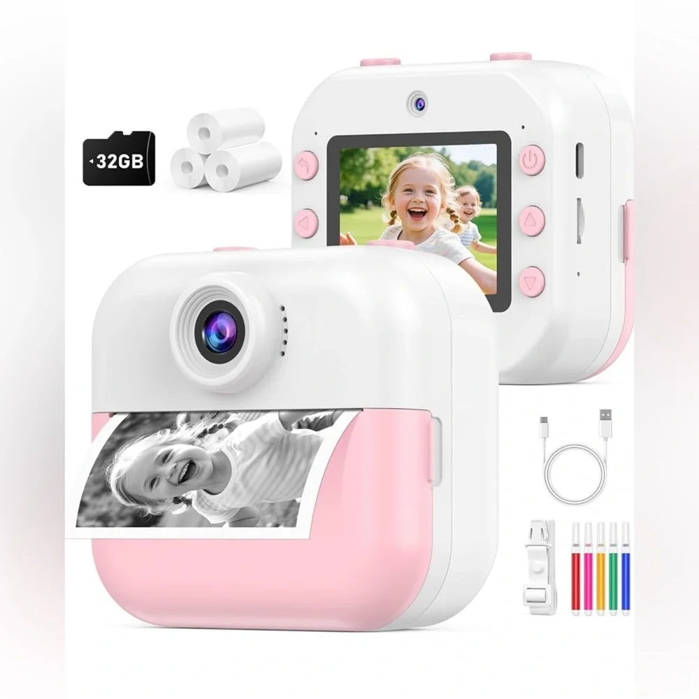 Kids Instant Print Camera - Pink & White